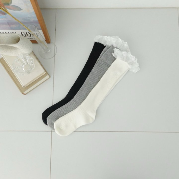 Eeiitt - Korean Women Fashion - #womensfashion - Lace Frill Rib Knee Socks - 8