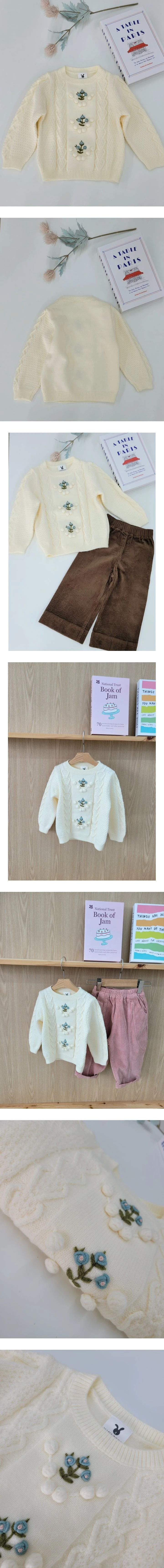 Hanacoco - Korean Children Fashion - #prettylittlegirls - Flower Embroiery Knit Sweater