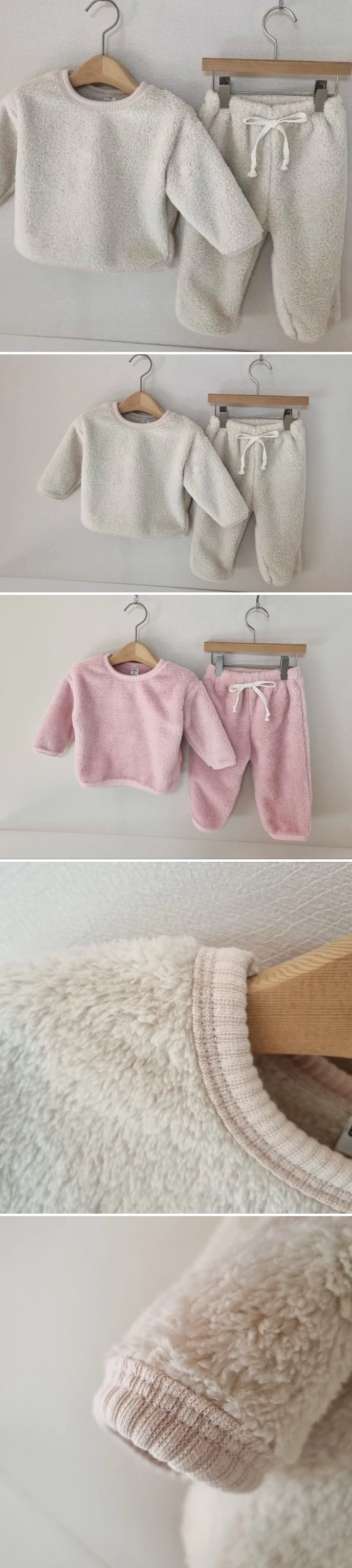 Hug Bebe - Korean Children Fashion - #childofig - Plain Fleece Top Bottom Set