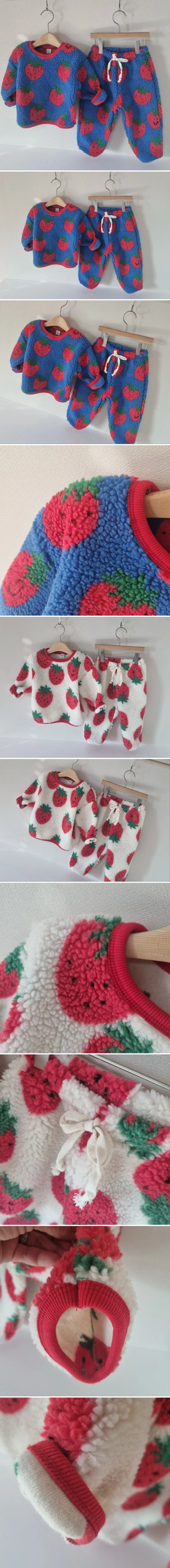 Hug Bebe - Korean Children Fashion - #childofig - Strawberry Fleece Top Bottom Set