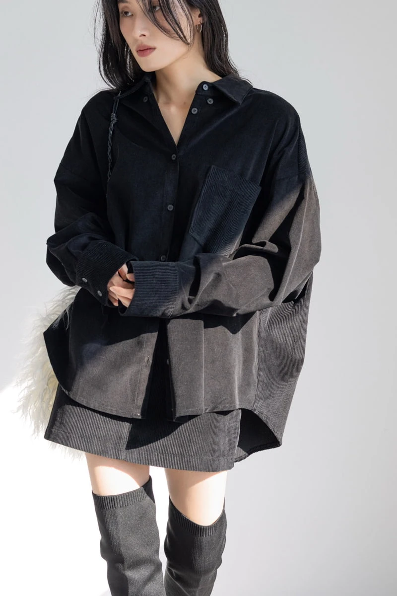 Inssense - Korean Women Fashion - #momslook - Oversized Corduroy Shirt