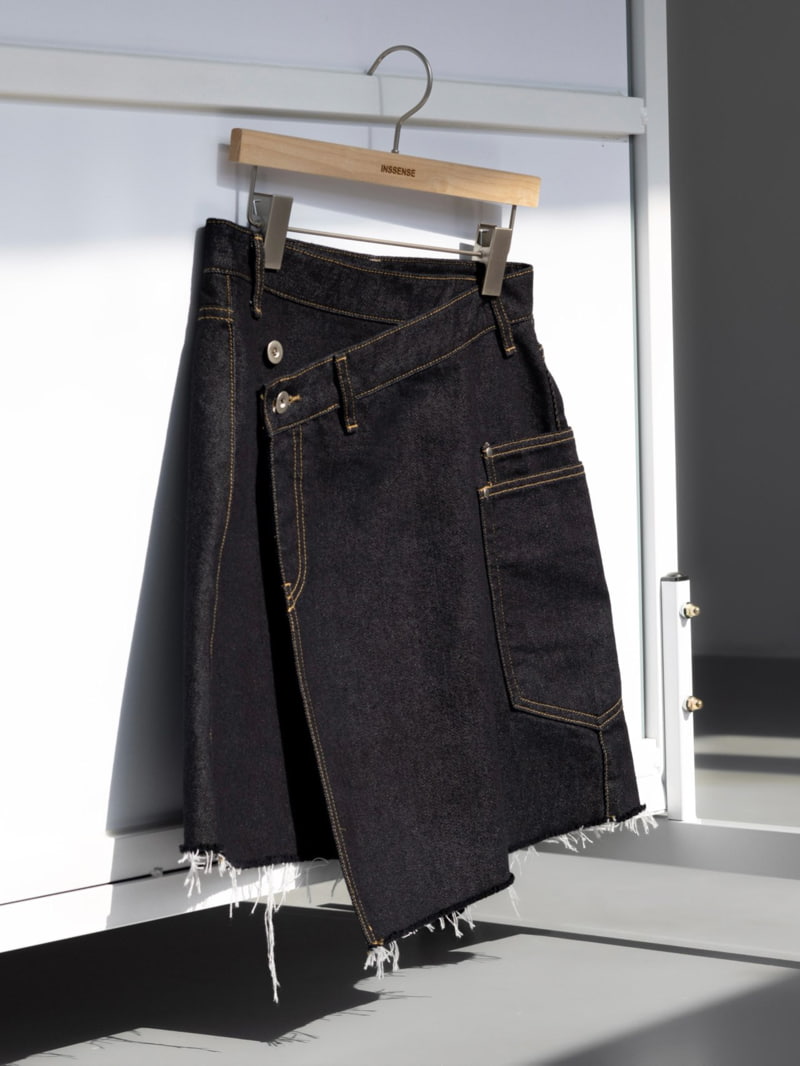 Inssense - Korean Women Fashion - #momslook - Unbalance Wrap Pocket Mini Denim Skirt - 6