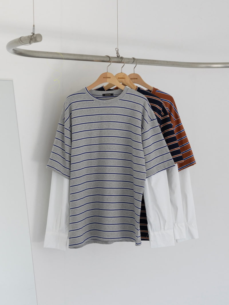 Inssense - Korean Women Fashion - #womensfashion - Oversized Stripe Shirt Sleeve Layered Tee