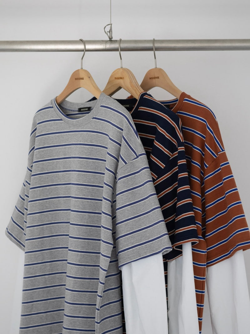 Inssense - Korean Women Fashion - #womensfashion - Oversized Stripe Shirt Sleeve Layered Tee - 3