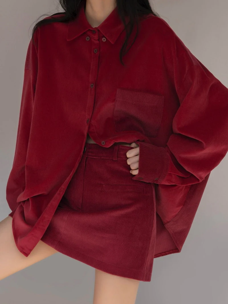 Inssense - Korean Women Fashion - #womensfashion - Oversized Corduroy Shirt - 6