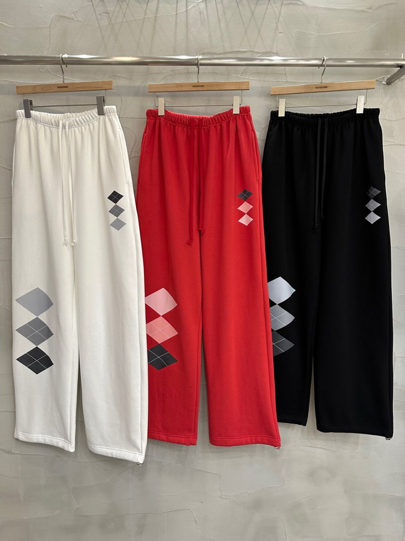 Inssense - Korean Women Fashion - #womensfashion - Argyle Print String Fleece Sweat Pants - 8