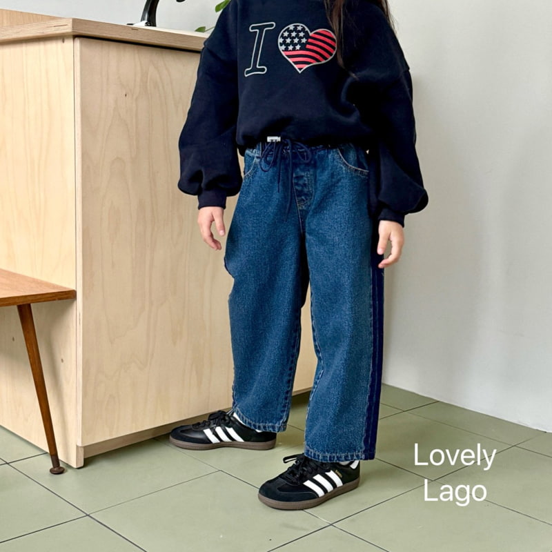 Lago - Korean Children Fashion - #Kfashion4kids - Rouge Line Denim Pants - 6