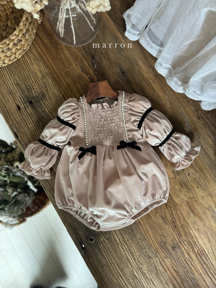 Marron - Korean Baby Fashion - #babyboutique - Velvet Beads Bodysuit - 5