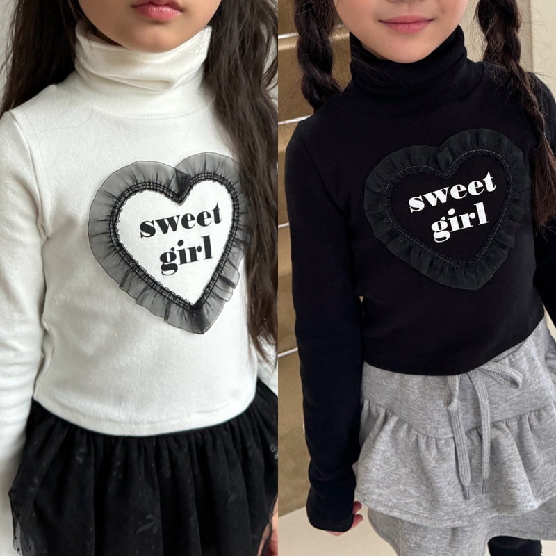 Matilda & Lee - Korean Children Fashion - #kidzfashiontrend - Lace Heart Turtleneck Tee