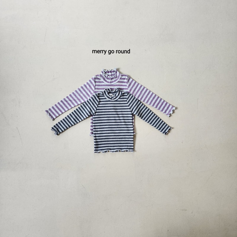 Merry Go Round - Korean Children Fashion - #kidsstore - Striped Peach Mockneck