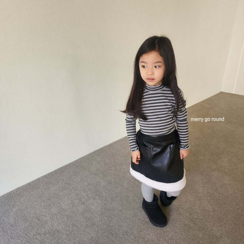 Merry Go Round - Korean Children Fashion - #minifashionista - Striped Peach Mockneck - 6