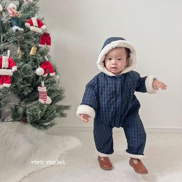 Mimi Market - Korean Baby Fashion - #babyboutiqueclothing - Check Hooded Suit - 8