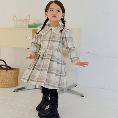 Mini Mellow - Korean Children Fashion - #designkidswear - Mimel Check Pleats One-piece