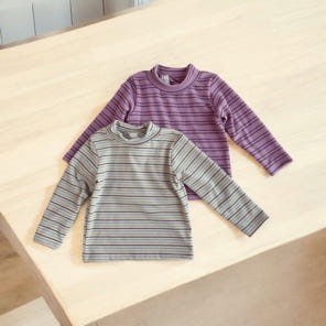 Mini Mellow - Korean Children Fashion - #magicofchildhood - Half Turtleneck Span Stripe Tee