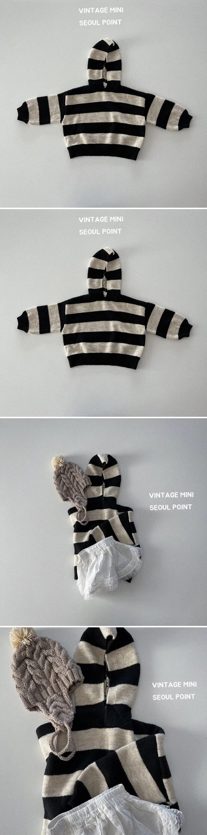 Minipoint - Korean Children Fashion - #discoveringself - Black Stripe Knit Hoodie