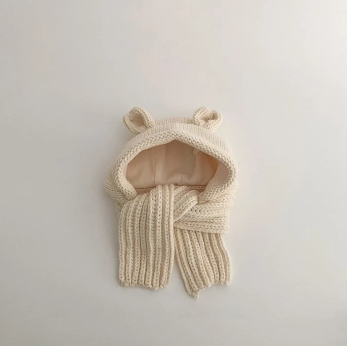 Miso - Korean Children Fashion - #kidsshorts - Knit Bear Hat Muffler