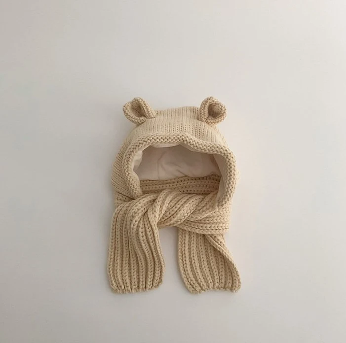 Miso - Korean Children Fashion - #kidsstore - Knit Bear Hat Muffler - 2