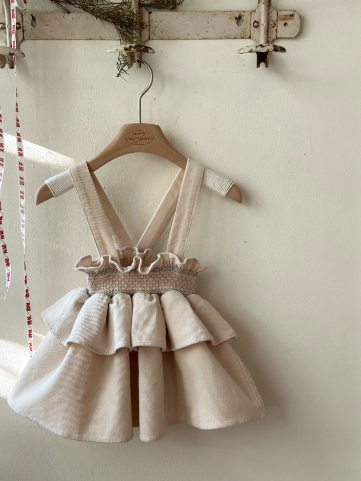 Monbebe - Korean Children Fashion - #designkidswear - Smocked Frill Suspender Skirt - 3