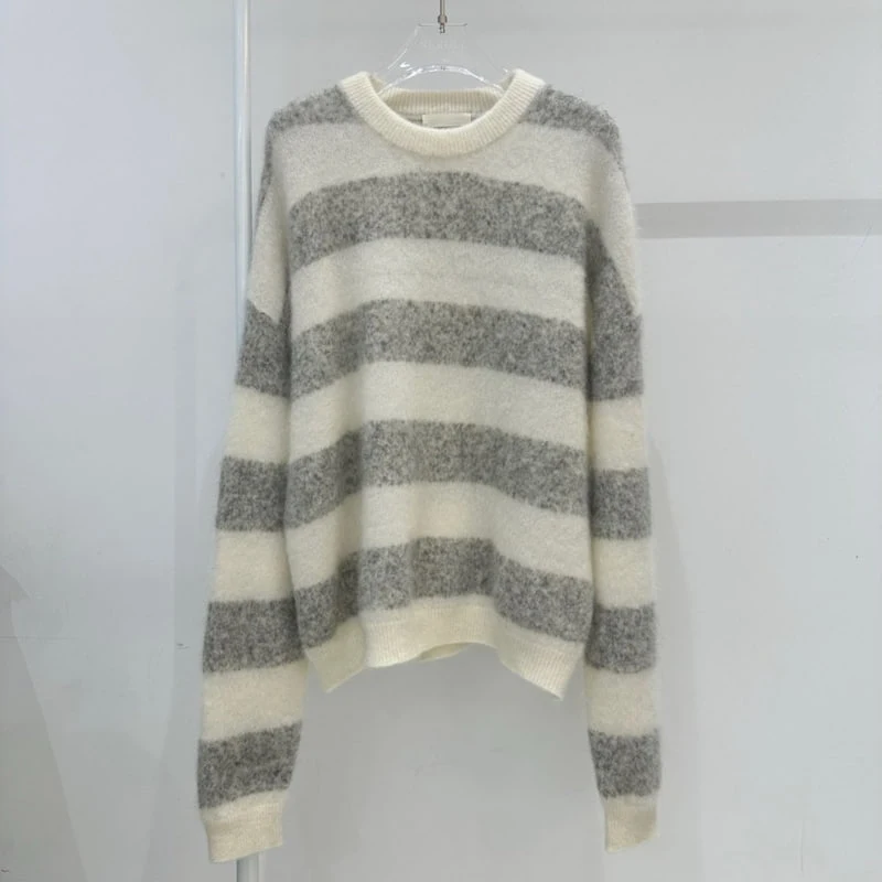 Neroli36 - Korean Women Fashion - #momslook - Mohair Stripe Knit Sweater - 2