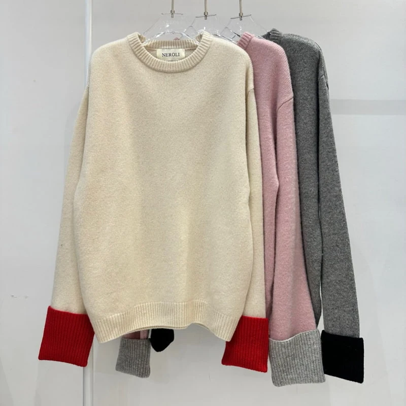 Neroli36 - Korean Women Fashion - #shopsmall - Sleeve Colored Wool Knit Sweater