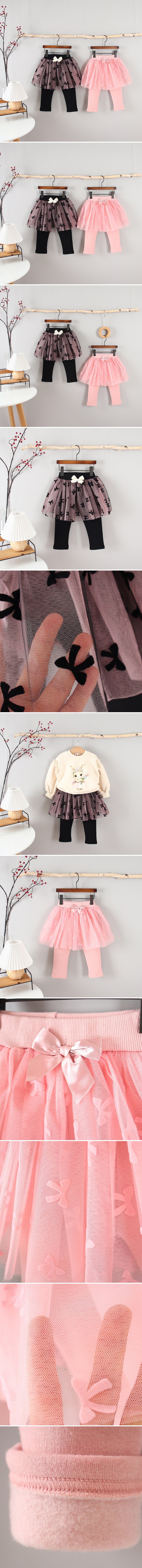 New Pierrot - Korean Children Fashion - #toddlerclothing - Ribbon Fleece Skirt Leggings