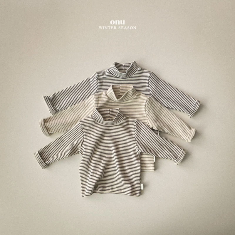 Onu - Korean Children Fashion - #childrensboutique - Stripe Peach Turtleneck Tee