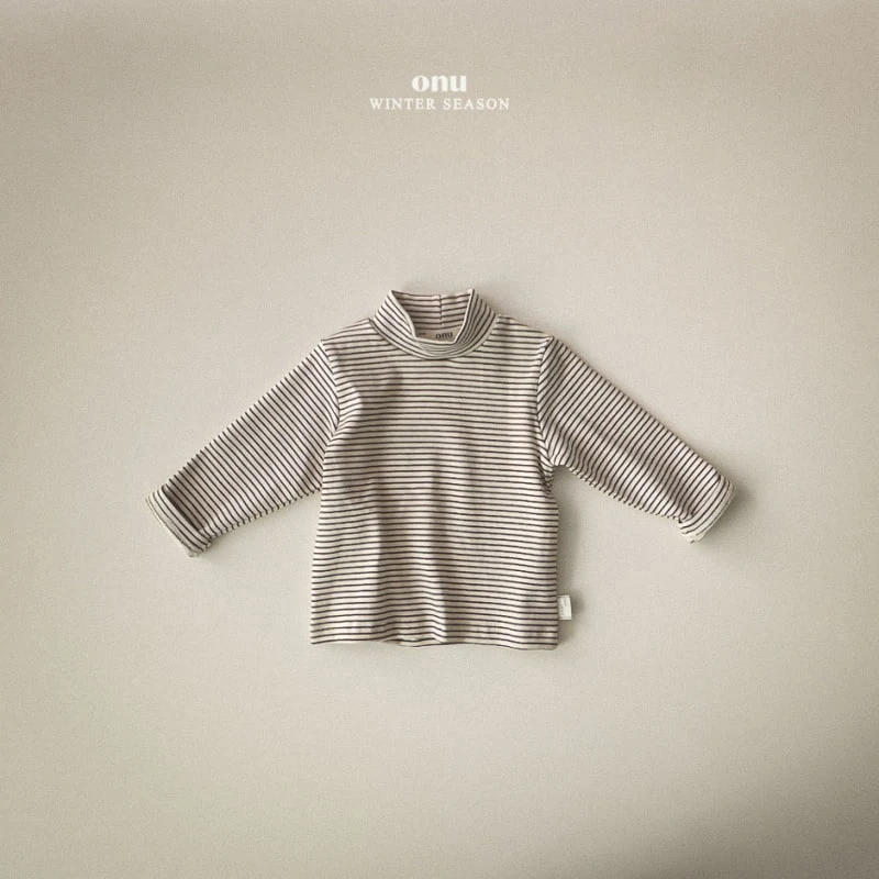 Onu - Korean Children Fashion - #designkidswear - Stripe Peach Turtleneck Tee - 2