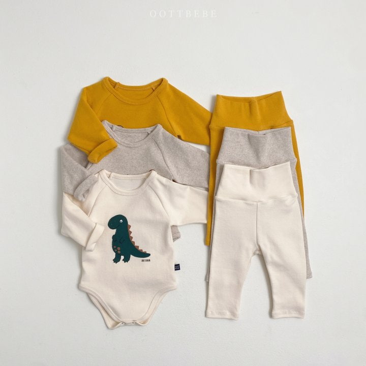 Oott Bebe - Korean Baby Fashion - #babyootd - Baby Dino Suit Set (Suit + leggings)