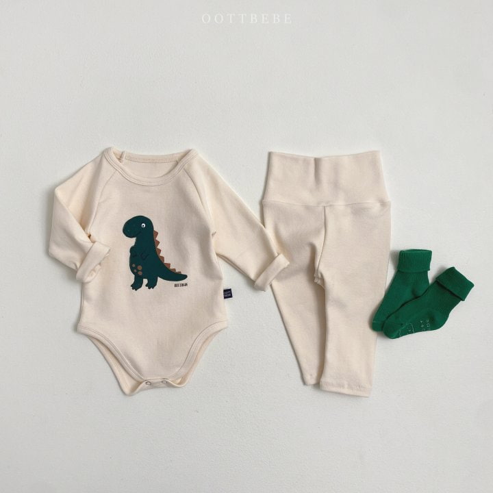 Oott Bebe - Korean Baby Fashion - #babyoutfit - Baby Dino Suit Set (Suit + leggings) - 3