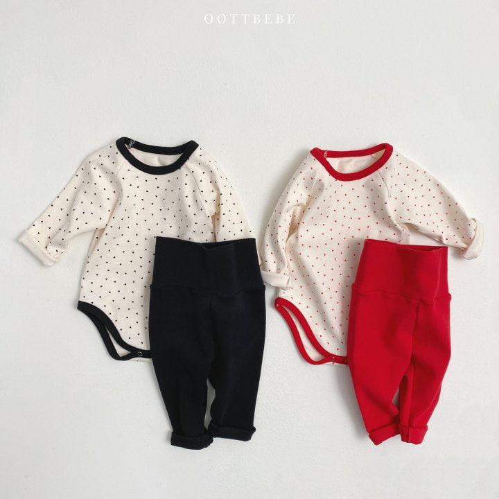 Oott Bebe - Korean Baby Fashion - #babyoutfit - Mini Heart Suit Set (Suit + leggings)