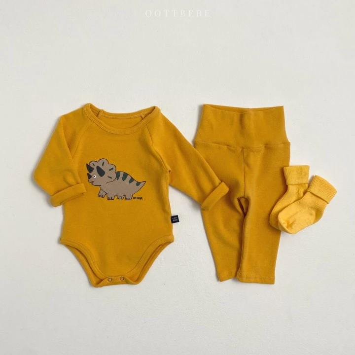 Oott Bebe - Korean Baby Fashion - #babyoutfit - Baby Dino Suit Set (Suit + leggings) - 4