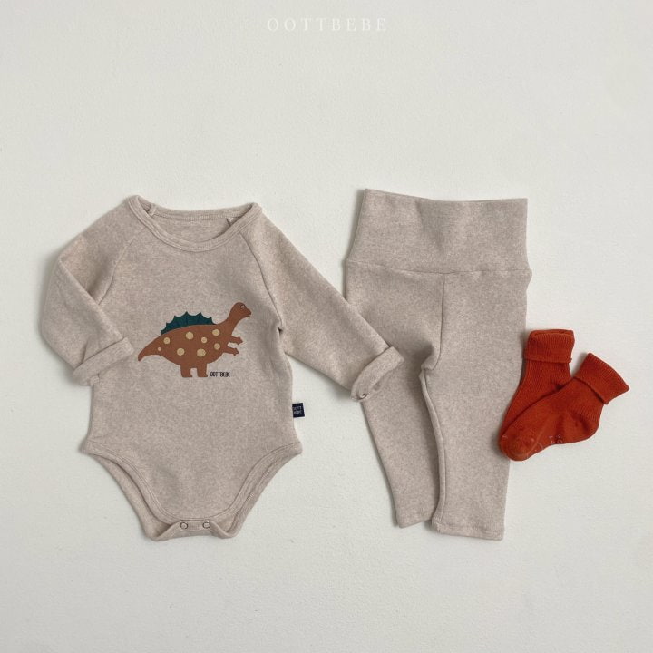 Oott Bebe - Korean Baby Fashion - #onlinebabyboutique - Baby Dino Suit Set (Suit + leggings) - 5