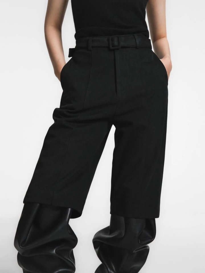 Paper Moon - Korean Women Fashion - #momslook - Lux Vegan Suede Leather Belted Bermuda Trousers - 3