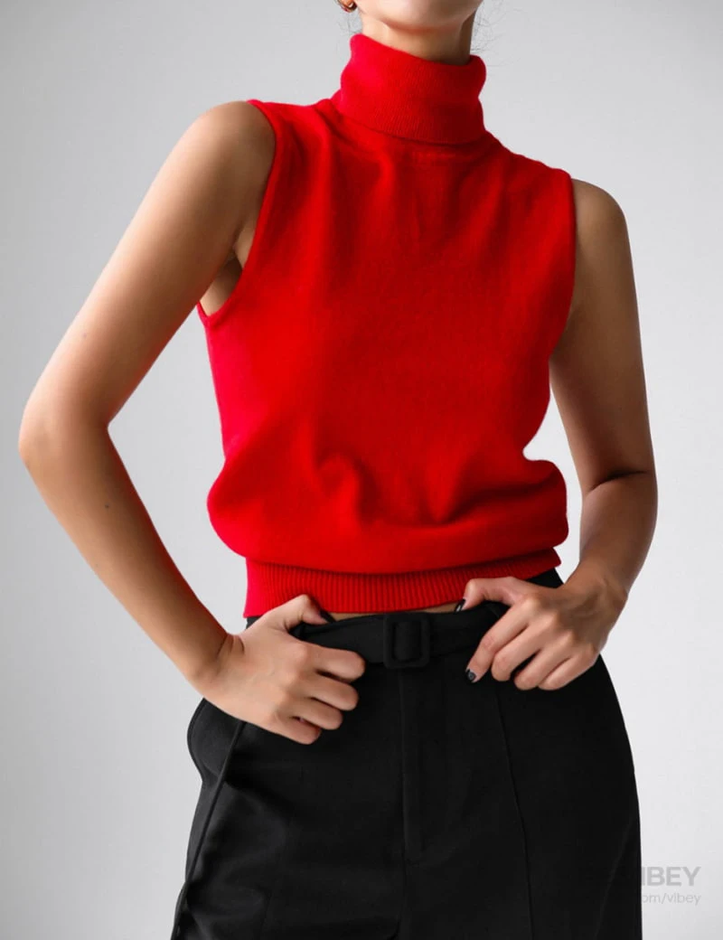 Paper Moon - Korean Women Fashion - #momslook - Cashmere Turtleneck Sleeveless Knit Top - 10