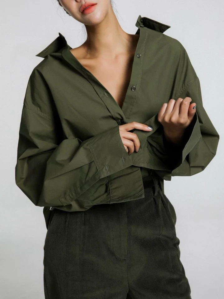 Paper Moon - Korean Women Fashion - #womensfashion - Oversized Wide Sleeve Coated Cotton Button Down Shirt - 4