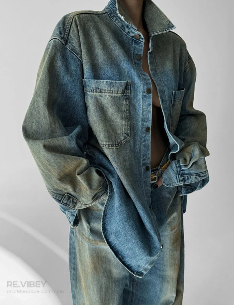 Paper Moon - Korean Women Fashion - #momslook - Dusty Washing Over Denim Button Down Shirt - 5