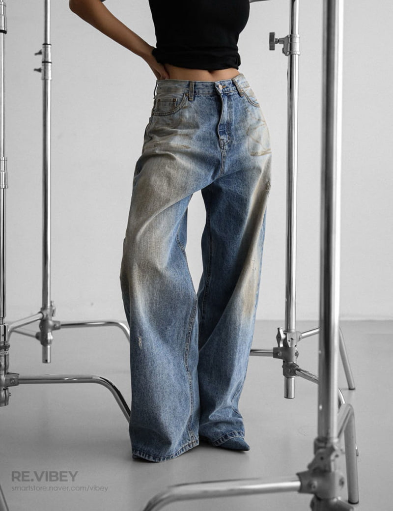 Paper Moon - Korean Women Fashion - #momslook - Dusty Mud Washing Wide Denim Trousers