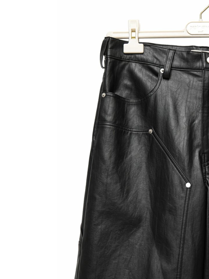 Paper Moon - Korean Women Fashion - #momslook - Vivid Vegan Leather Carpenter Trousers - 10