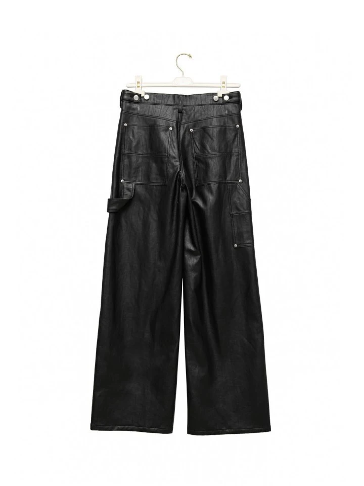 Paper Moon - Korean Women Fashion - #momslook - Vivid Vegan Leather Carpenter Trousers - 8