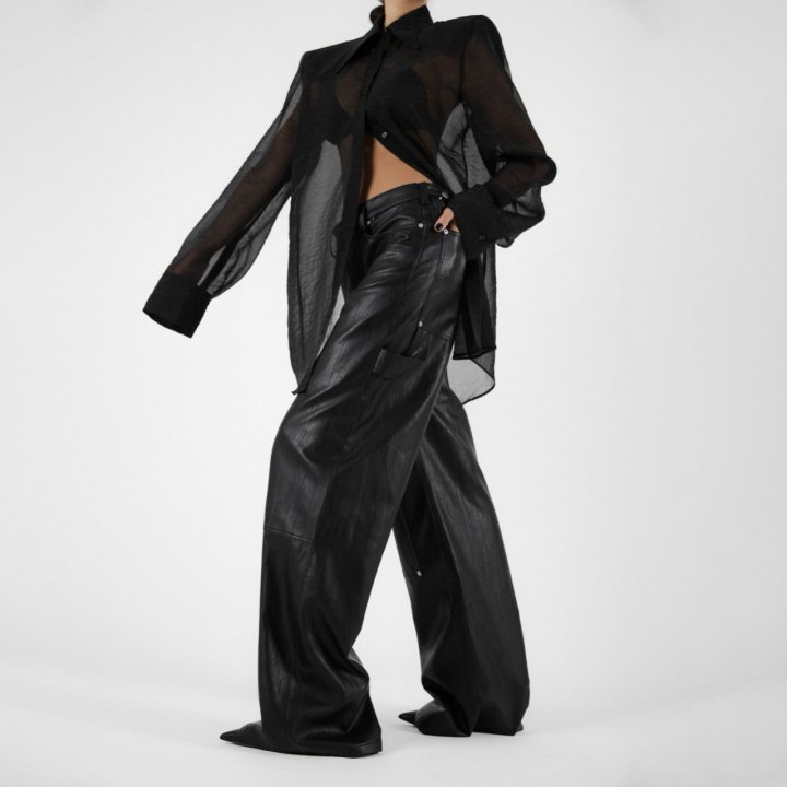 Paper Moon - Korean Women Fashion - #shopsmall - Vivid Vegan Leather Carpenter Trousers - 5