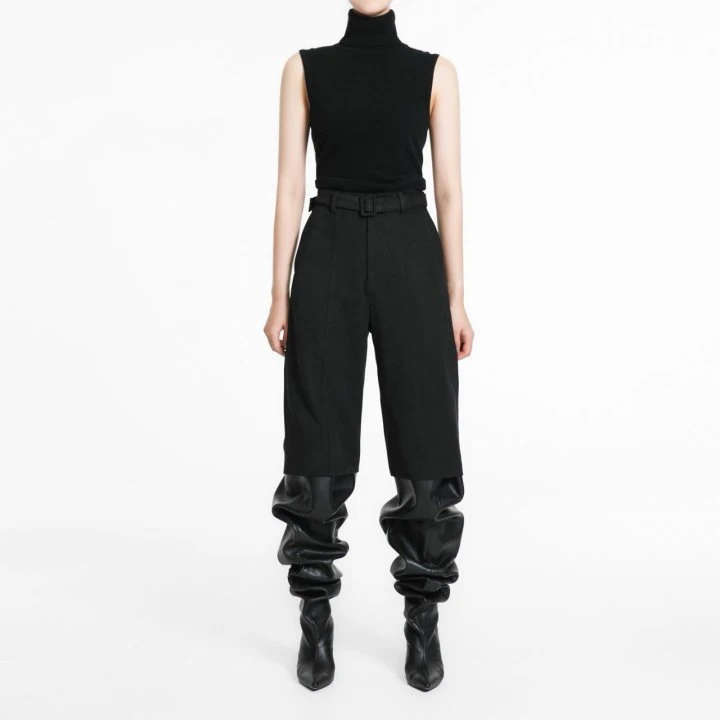 Paper Moon - Korean Women Fashion - #thatsdarling - Lux Vegan Suede Leather Belted Bermuda Trousers