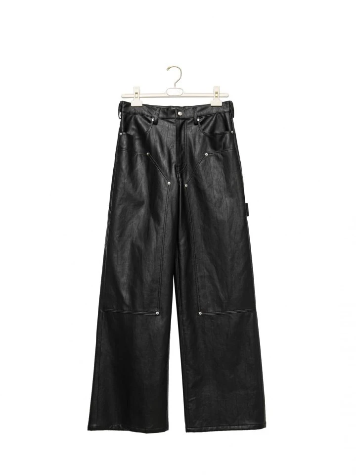 Paper Moon - Korean Women Fashion - #thelittlethings - Vivid Vegan Leather Carpenter Trousers - 7