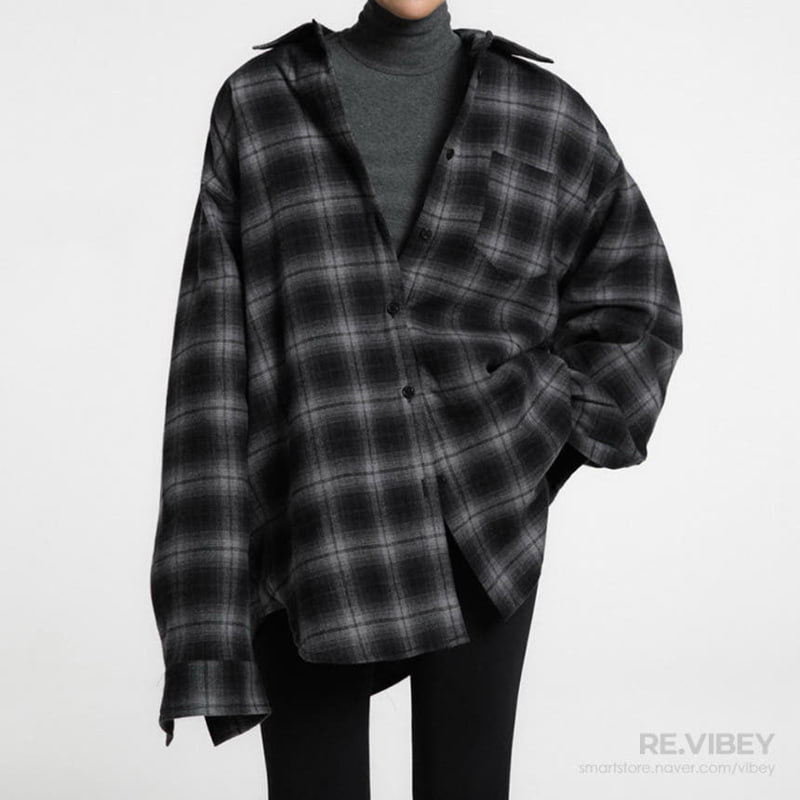 Paper Moon - Korean Women Fashion - #vintagekidsstyle - Oversized Check Quilting Button Down Shirt Jacket - 10