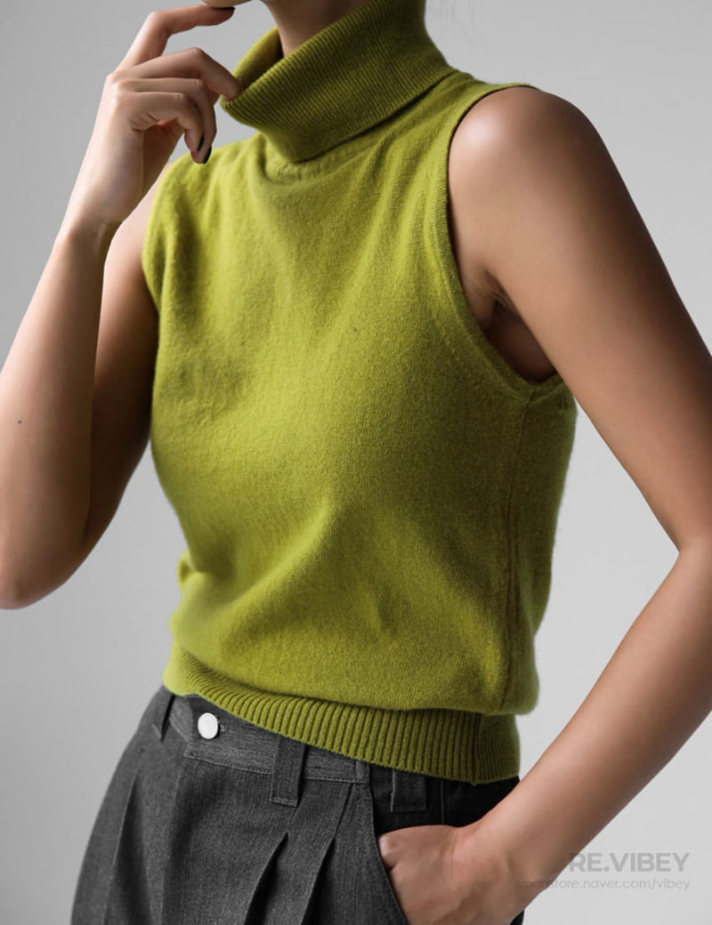 Paper Moon - Korean Women Fashion - #womensfashion - Cashmere Turtleneck Sleeveless Knit Top - 11