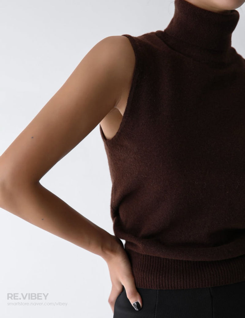 Paper Moon - Korean Women Fashion - #womensfashion - Cashmere Turtleneck Sleeveless Knit Top - 9