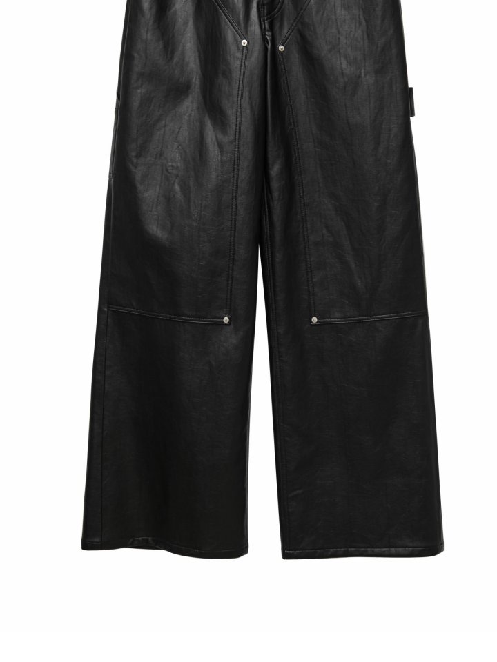 Paper Moon - Korean Women Fashion - #womensfashion - Vivid Vegan Leather Carpenter Trousers - 11