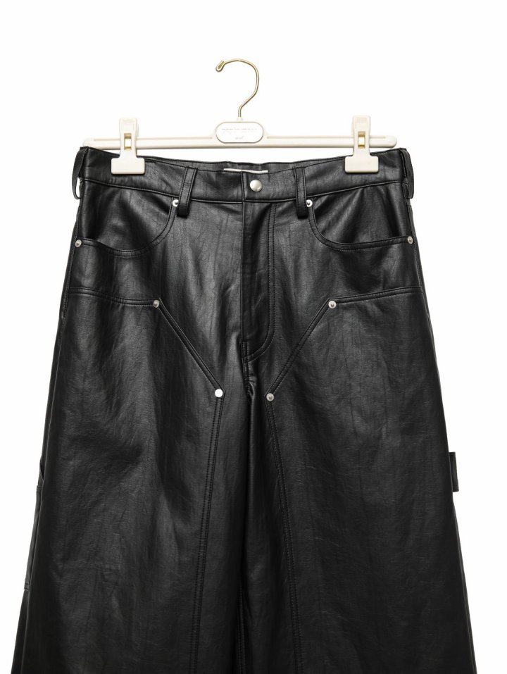 Paper Moon - Korean Women Fashion - #womensfashion - Vivid Vegan Leather Carpenter Trousers - 9