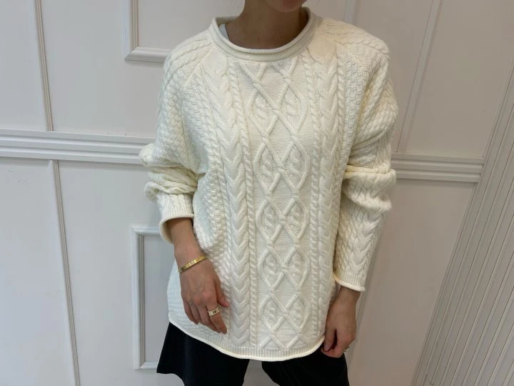 Pearls room - Korean Women Fashion - #momslook - Twist Knit Sweater - 9