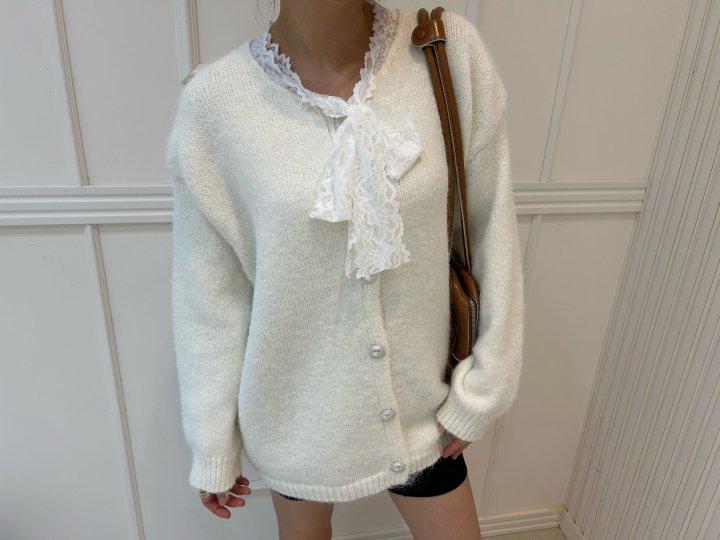 Pearls room - Korean Women Fashion - #momslook - Lace Wool Cardigan - 11