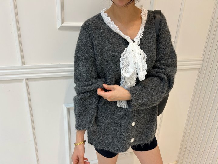 Pearls room - Korean Women Fashion - #momslook - Lace Wool Cardigan - 3